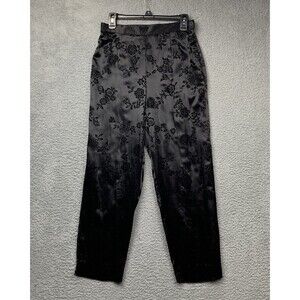 Vtg Joan Leslie Pants Womens 10P Black Satin Velvet Embroidery Glitter Party